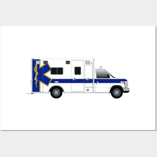 White Life Line Ambulance with Blue Star and Stripe Posters and Art